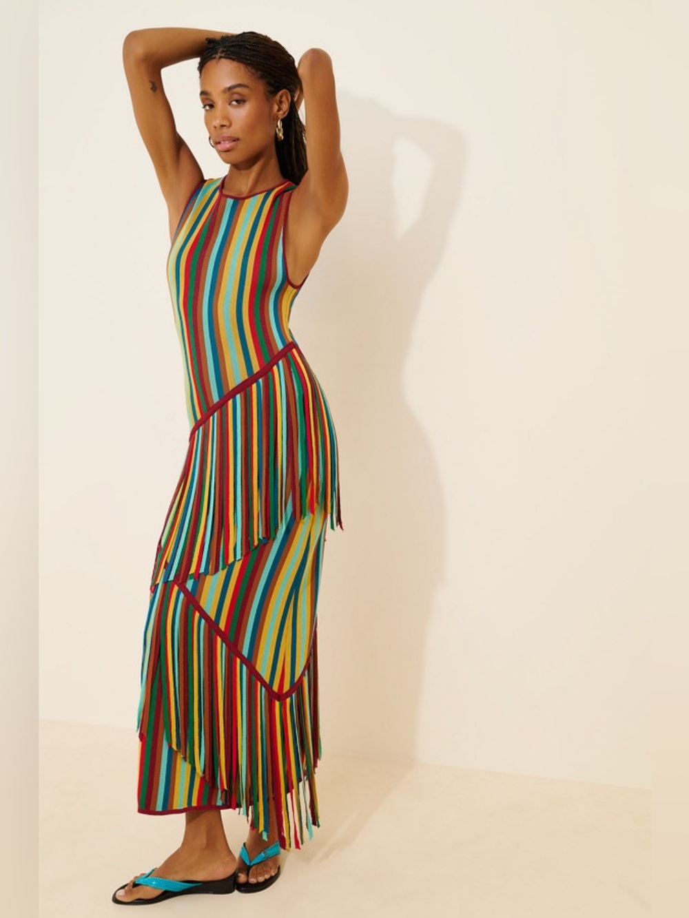 Simon Miller Spiral Knit Maxi Dress Fringe Rainbow Multicolor Sleeveless M boho - Picture 2 of 16